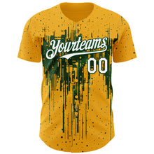 Load image into Gallery viewer, Custom Gold White-Green 3D Pattern Design Dripping Splatter Paint Authentic Baseball Jersey
