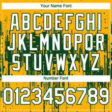 Load image into Gallery viewer, Custom Gold White-Green 3D Pattern Design Dripping Splatter Paint Authentic Baseball Jersey
