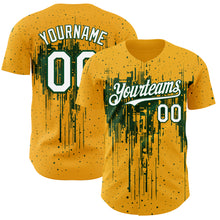 Load image into Gallery viewer, Custom Gold White-Green 3D Pattern Design Dripping Splatter Paint Authentic Baseball Jersey
