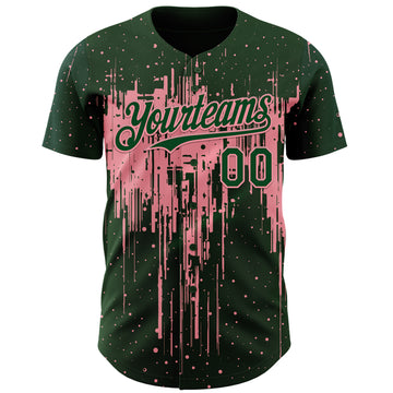 Custom Green Medium Pink 3D Pattern Design Dripping Splatter Paint Authentic Baseball Jersey
