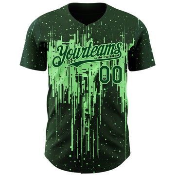 Custom Green Pea Green 3D Pattern Design Dripping Splatter Paint Authentic Baseball Jersey