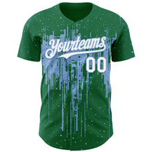 Load image into Gallery viewer, Custom Kelly Green White-Light Blue 3D Pattern Design Dripping Splatter Paint Authentic Baseball Jersey

