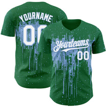 Load image into Gallery viewer, Custom Kelly Green White-Light Blue 3D Pattern Design Dripping Splatter Paint Authentic Baseball Jersey
