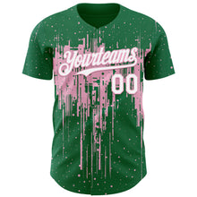Загрузить изображение в средство просмотра галереи, Custom Kelly Green White-Light Pink 3D Pattern Design Dripping Splatter Paint Authentic Baseball Jersey
