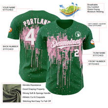Загрузить изображение в средство просмотра галереи, Custom Kelly Green White-Light Pink 3D Pattern Design Dripping Splatter Paint Authentic Baseball Jersey
