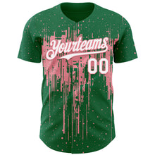 Load image into Gallery viewer, Custom Kelly Green White-Medium Pink 3D Pattern Design Dripping Splatter Paint Authentic Baseball Jersey

