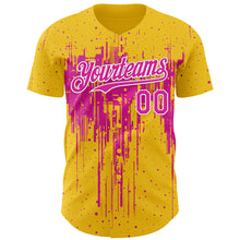 Laden Sie das Bild in den Galerie-Viewer, Custom Yellow Deep Pink-White 3D Pattern Design Dripping Splatter Paint Authentic Baseball Jersey

