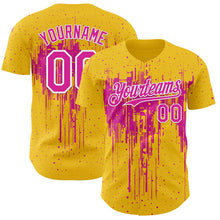 Laden Sie das Bild in den Galerie-Viewer, Custom Yellow Deep Pink-White 3D Pattern Design Dripping Splatter Paint Authentic Baseball Jersey
