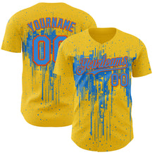 Load image into Gallery viewer, Custom Yellow Powder Blue-Orange 3D Pattern Design Dripping Splatter Paint Authentic Baseball Jersey
