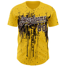 Load image into Gallery viewer, Custom Yellow Brown-White 3D Pattern Design Dripping Splatter Paint Authentic Baseball Jersey
