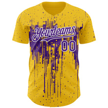 Load image into Gallery viewer, Custom Yellow Purple-White 3D Pattern Design Dripping Splatter Paint Authentic Baseball Jersey
