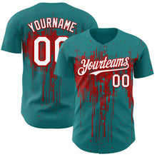 Загрузить изображение в средство просмотра галереи, Custom Teal White-Red 3D Pattern Design Dripping Splatter Paint Authentic Baseball Jersey
