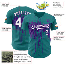 Load image into Gallery viewer, Custom Teal White-Purple 3D Pattern Design Dripping Splatter Paint Authentic Baseball Jersey
