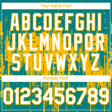 Load image into Gallery viewer, Custom Teal White-Gold 3D Pattern Design Dripping Splatter Paint Authentic Baseball Jersey
