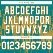 Загрузить изображение в средство просмотра галереи, Custom Teal White-Old Gold 3D Pattern Design Dripping Splatter Paint Authentic Baseball Jersey
