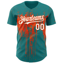 Charger l'image dans la galerie, Custom Teal White-Orange 3D Pattern Design Dripping Splatter Paint Authentic Baseball Jersey
