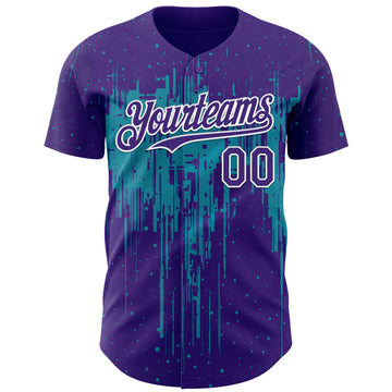 Custom Purple White-Teal 3D Pattern Design Dripping Splatter Paint Authentic Baseball Jersey