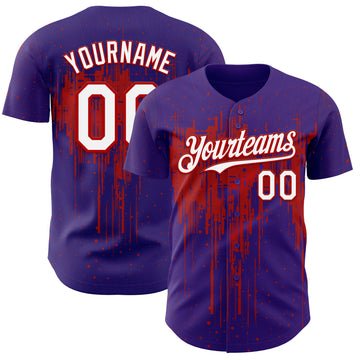 Custom Purple White-Red 3D Pattern Design Dripping Splatter Paint Authentic Baseball Jersey