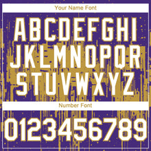 Загрузить изображение в средство просмотра галереи, Custom Purple White-Old Gold 3D Pattern Design Dripping Splatter Paint Authentic Baseball Jersey
