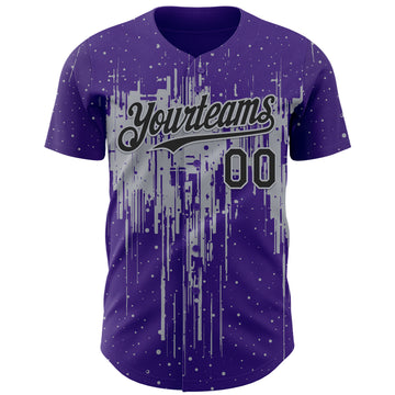 Custom Purple Black-Gray 3D Pattern Design Dripping Splatter Paint Authentic Baseball Jersey