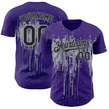Custom Purple Black-Gray 3D Pattern Design Dripping Splatter Paint Authentic Baseball Jersey