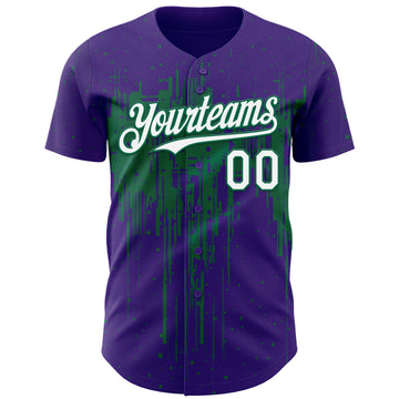 Custom Purple White-Kelly Green 3D Pattern Design Dripping Splatter Paint Authentic Baseball Jersey