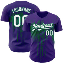 Загрузить изображение в средство просмотра галереи, Custom Purple White-Kelly Green 3D Pattern Design Dripping Splatter Paint Authentic Baseball Jersey
