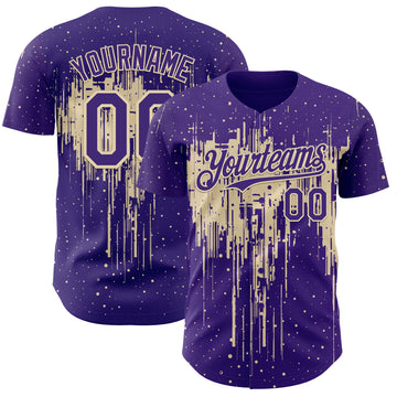 Custom Purple Cream 3D Pattern Design Dripping Splatter Paint Authentic Baseball Jersey