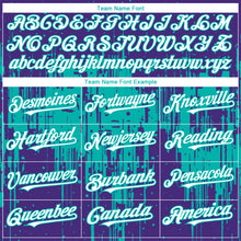 Laden Sie das Bild in den Galerie-Viewer, Custom Purple White-Aqua 3D Pattern Design Dripping Splatter Paint Authentic Baseball Jersey
