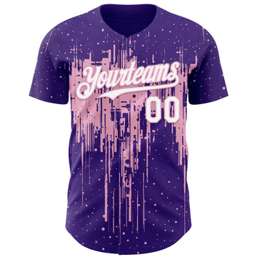 Custom Purple White-Light Pink 3D Pattern Design Dripping Splatter Paint Authentic Baseball Jersey