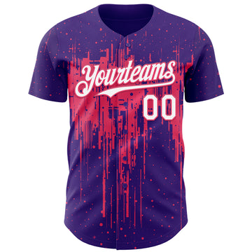 Custom Purple White-Neon Pink 3D Pattern Design Dripping Splatter Paint Authentic Baseball Jersey