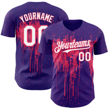 Load image into Gallery viewer, Custom Purple White-Neon Pink 3D Pattern Design Dripping Splatter Paint Authentic Baseball Jersey
