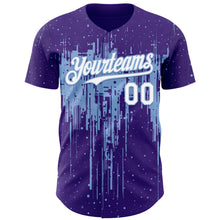 Load image into Gallery viewer, Custom Purple White-Light Blue 3D Pattern Design Dripping Splatter Paint Authentic Baseball Jersey
