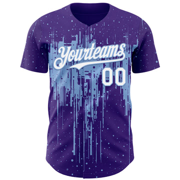 Custom Purple White-Light Blue 3D Pattern Design Dripping Splatter Paint Authentic Baseball Jersey