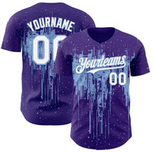 Load image into Gallery viewer, Custom Purple White-Light Blue 3D Pattern Design Dripping Splatter Paint Authentic Baseball Jersey
