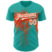Load image into Gallery viewer, Custom Aqua White-Orange 3D Pattern Design Dripping Splatter Paint Authentic Baseball Jersey
