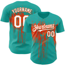 Load image into Gallery viewer, Custom Aqua White-Orange 3D Pattern Design Dripping Splatter Paint Authentic Baseball Jersey
