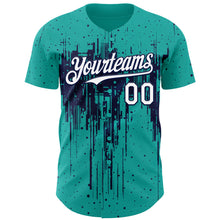 Load image into Gallery viewer, Custom Aqua White-Navy 3D Pattern Design Dripping Splatter Paint Authentic Baseball Jersey
