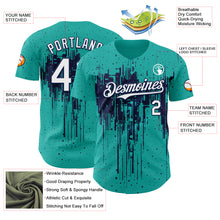 Load image into Gallery viewer, Custom Aqua White-Navy 3D Pattern Design Dripping Splatter Paint Authentic Baseball Jersey

