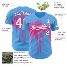 Загрузить изображение в средство просмотра галереи, Custom Sky Blue White-Pink 3D Pattern Design Dripping Splatter Paint Authentic Baseball Jersey
