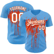 Загрузить изображение в средство просмотра галереи, Custom Sky Blue White-Orange 3D Pattern Design Dripping Splatter Paint Authentic Baseball Jersey
