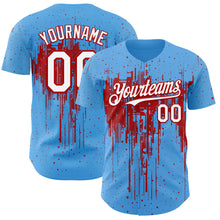 Загрузить изображение в средство просмотра галереи, Custom Sky Blue White-Red 3D Pattern Design Dripping Splatter Paint Authentic Baseball Jersey
