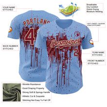 Load image into Gallery viewer, Custom Light Blue Crimson-Cream 3D Pattern Design Dripping Splatter Paint Authentic Baseball Jersey
