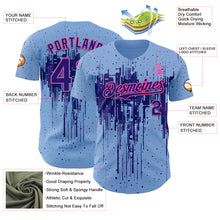 Load image into Gallery viewer, Custom Light Blue Dark Purple-Pink 3D Pattern Design Dripping Splatter Paint Authentic Baseball Jersey
