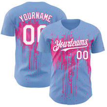 Load image into Gallery viewer, Custom Light Blue White-Pink 3D Pattern Design Dripping Splatter Paint Authentic Baseball Jersey

