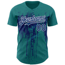 Load image into Gallery viewer, Custom Teal US Navy Blue-White 3D Pattern Design Dripping Splatter Paint Authentic Baseball Jersey
