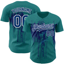 Load image into Gallery viewer, Custom Teal US Navy Blue-White 3D Pattern Design Dripping Splatter Paint Authentic Baseball Jersey
