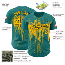 Загрузить изображение в средство просмотра галереи, Custom Teal Yellow-Black 3D Pattern Design Dripping Splatter Paint Authentic Baseball Jersey
