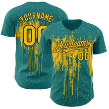 Загрузить изображение в средство просмотра галереи, Custom Teal Yellow-Black 3D Pattern Design Dripping Splatter Paint Authentic Baseball Jersey
