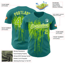 Load image into Gallery viewer, Custom Teal Neon Green-White 3D Pattern Design Dripping Splatter Paint Authentic Baseball Jersey
